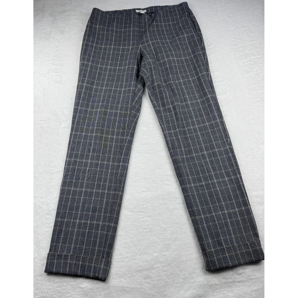 J. Jill Chino Pants Women 6 Gray Plaid Premium Stretch Straight Leg Office Cuff